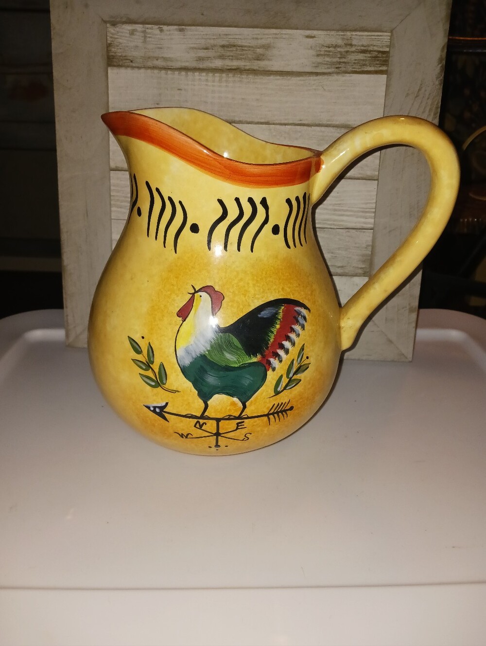 Yellow Rooster Ceramic Pitcher - Decorative Home Art